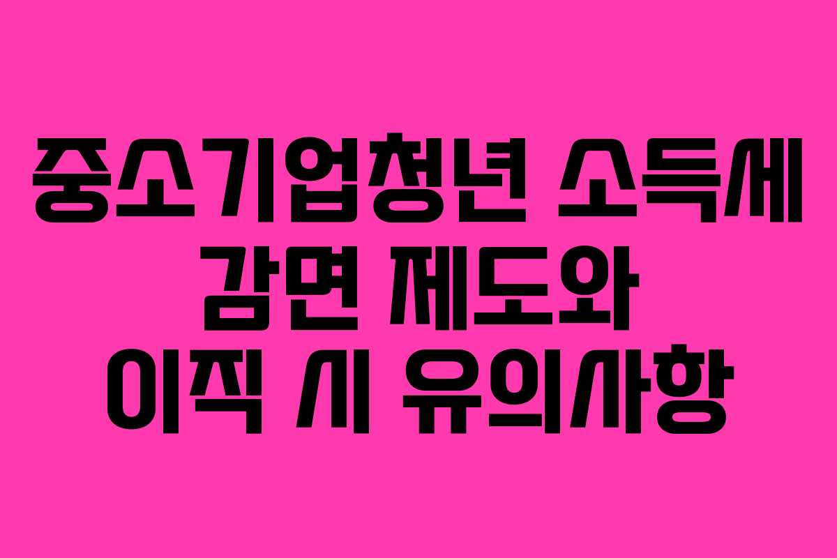 중소기업청년 소득세 감면 제도와 이직 시 유의사항