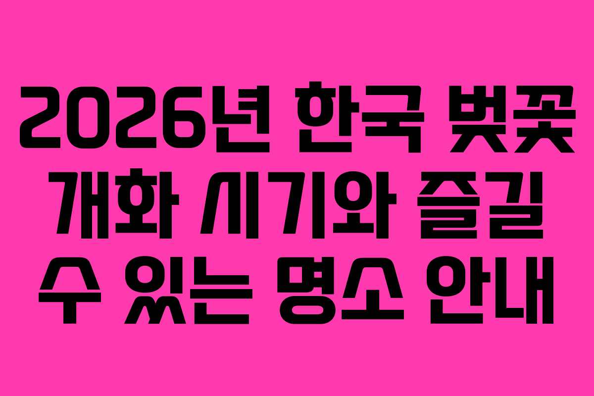 2026년 한국 벚꽃 개화 시기와 즐길 수 있는 명소 안내