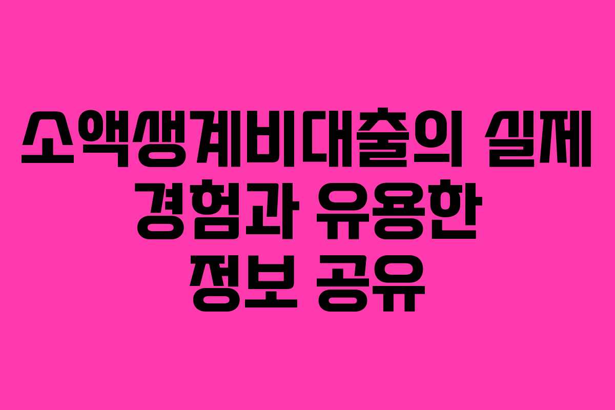 소액생계비대출의 실제 경험과 유용한 정보 공유