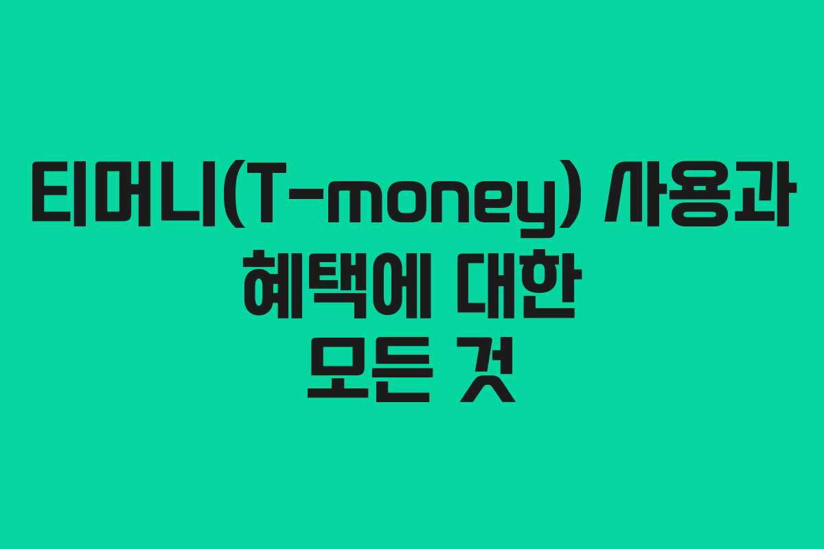티머니(T-money) 사용과 혜택에 대한 모든 것