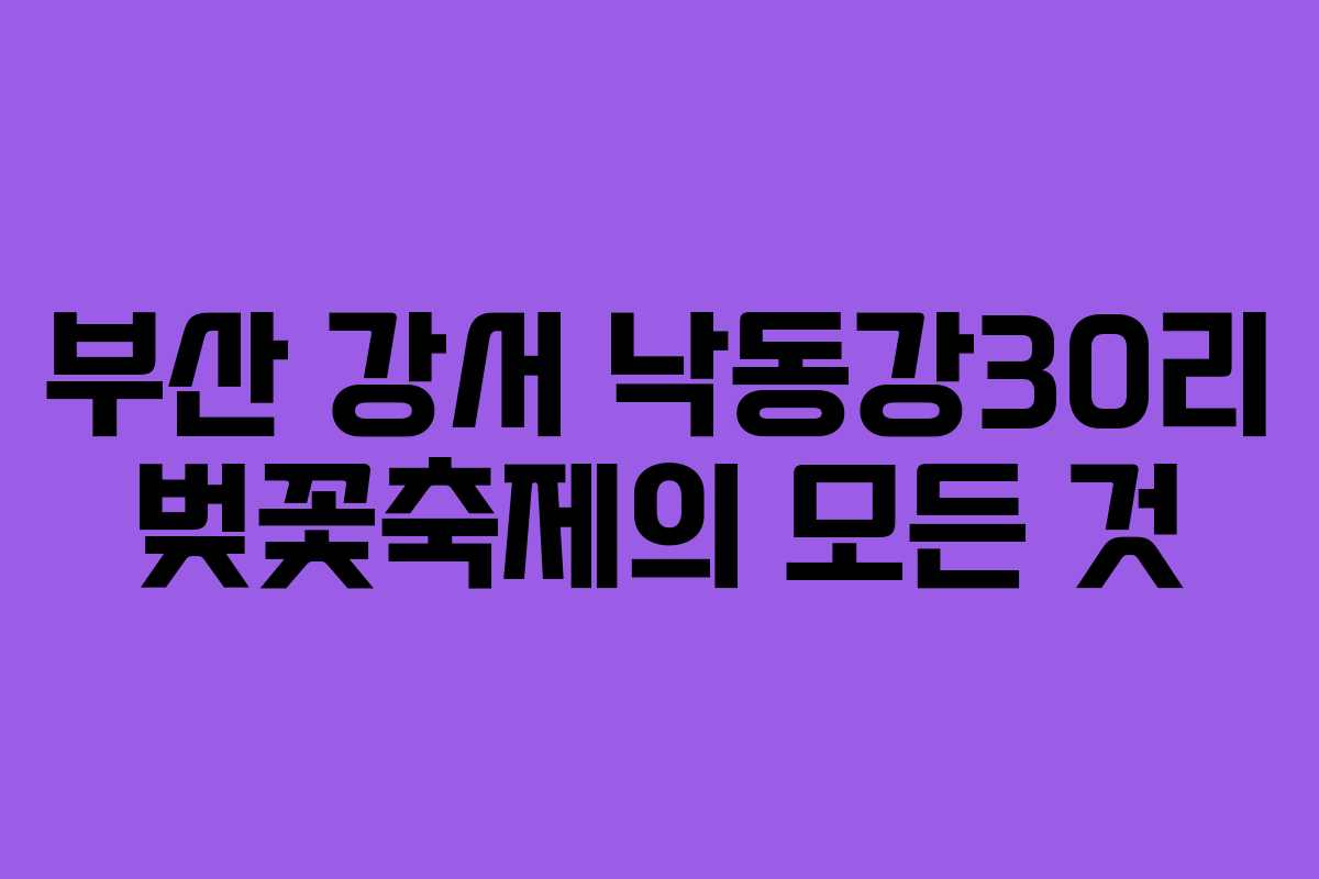 부산 강서 낙동강30리 벚꽃축제의 모든 것
