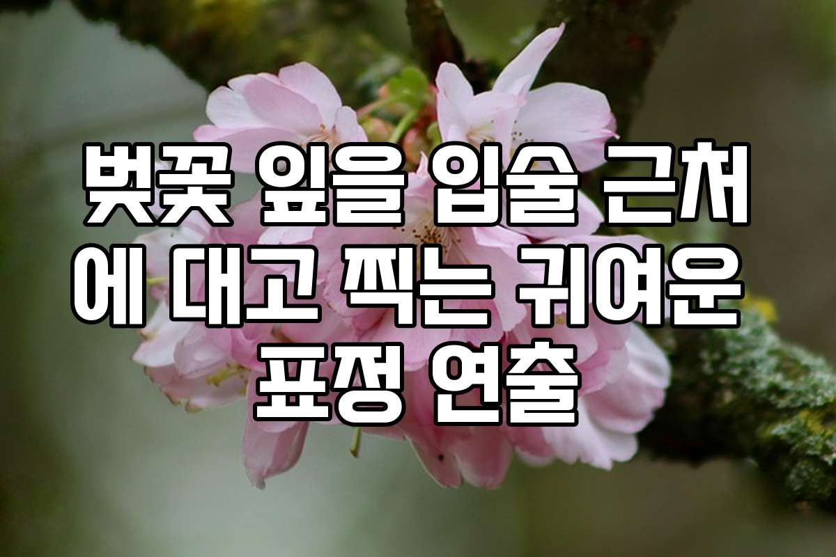 벚꽃 잎을 입술 근처에 대고 찍는 귀여운 표정 연출
