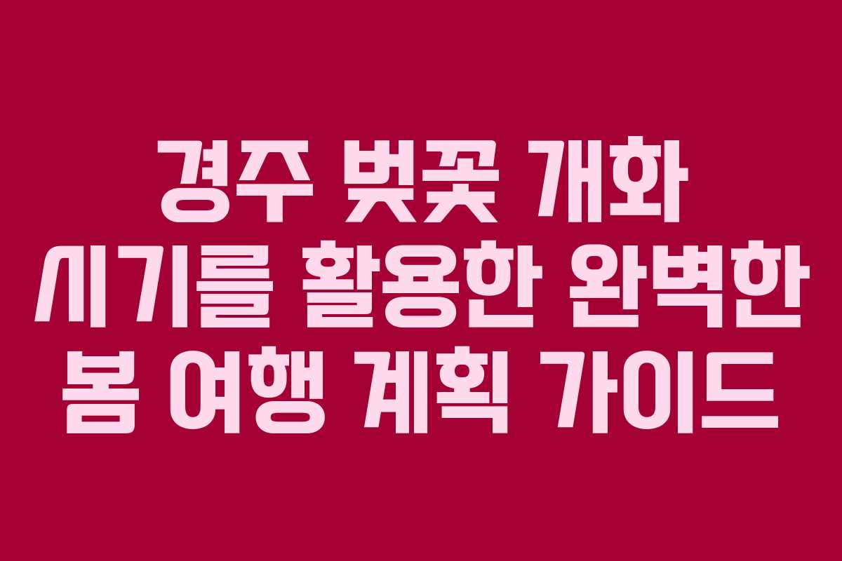 경주 벚꽃 개화 시기를 활용한 완벽한 봄 여행 계획 가이드
