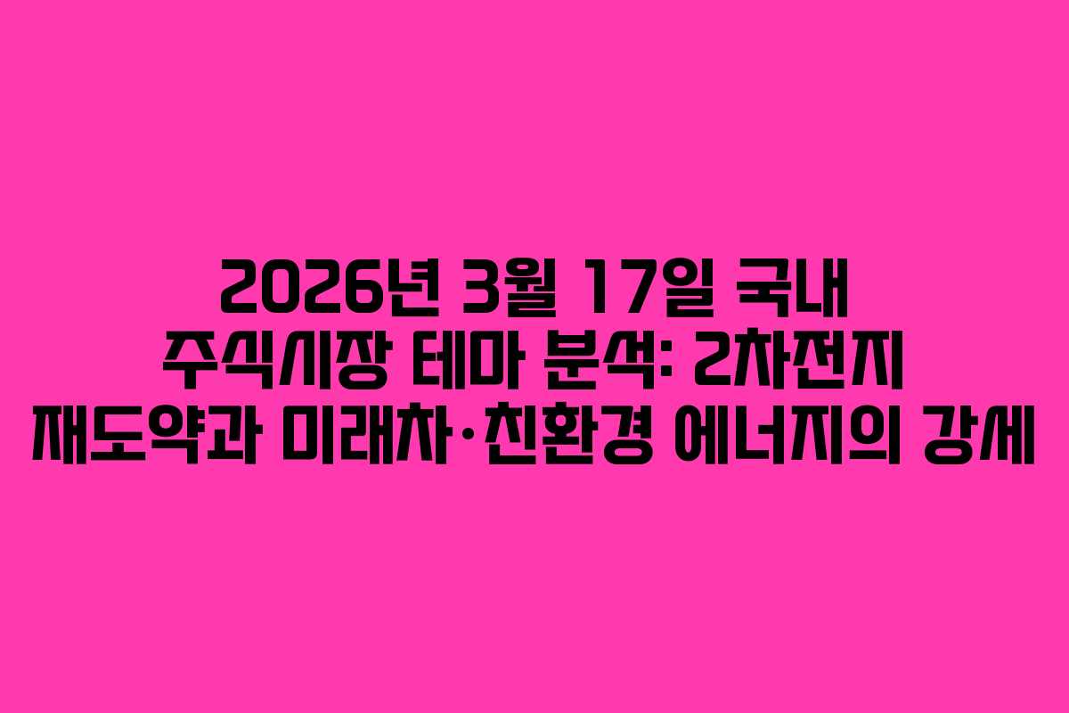 2026년 3월 17일 국내 주식시장 테마 분석: 2차전지 재도약과 미래차·친환경 에너지의 강세