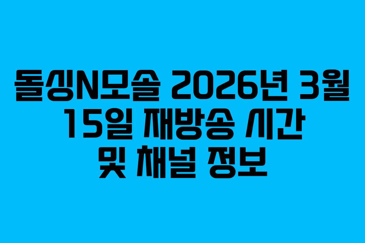 돌싱N모솔 2026년 3월 15일 재방송 시간 및 채널 정보