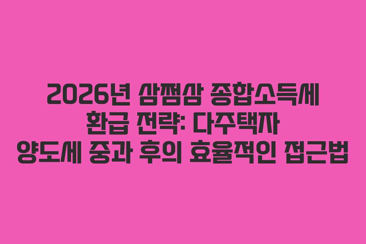 2026년 삼쩜삼 종합소득세 환급 전략: 다주택자 양도세 중과 후의 효율적인 접근법