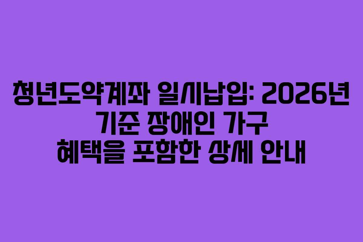 청년도약계좌 일시납입: 2026년 기준 장애인 가구 혜택을 포함한 상세 안내