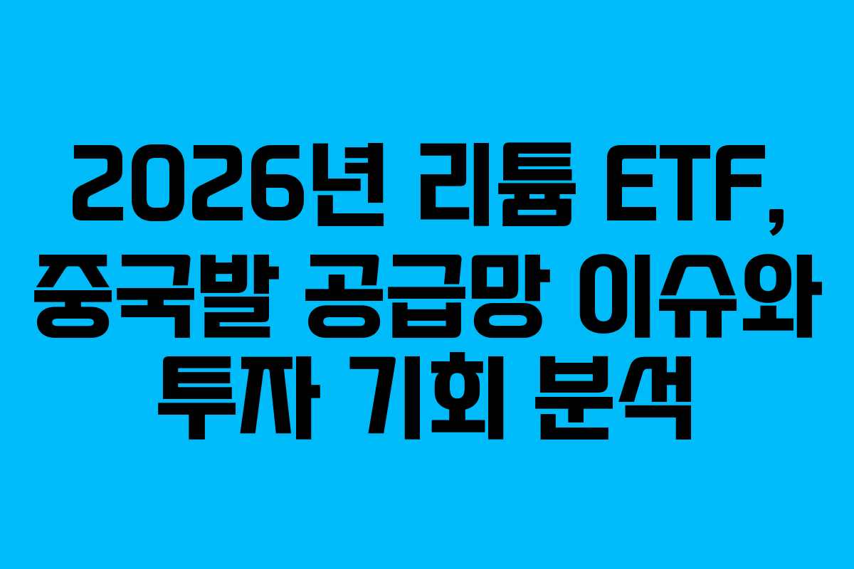 2026년 리튬 ETF, 중국발 공급망 이슈와 투자 기회 분석