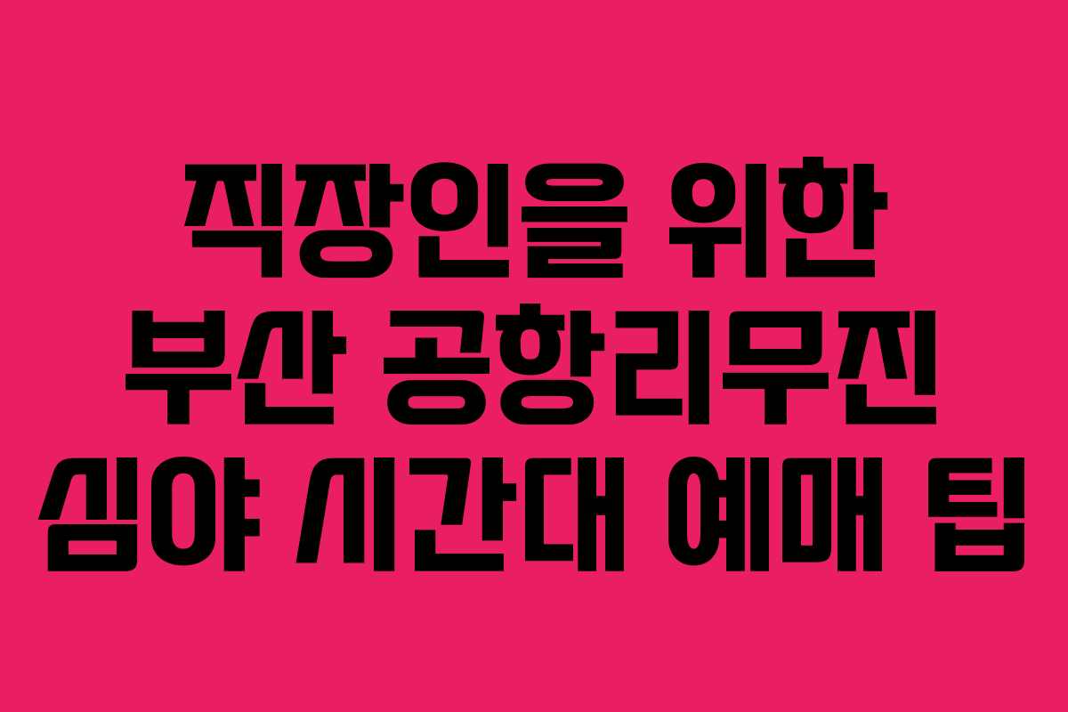 직장인을 위한 부산 공항리무진 심야 시간대 예매 팁