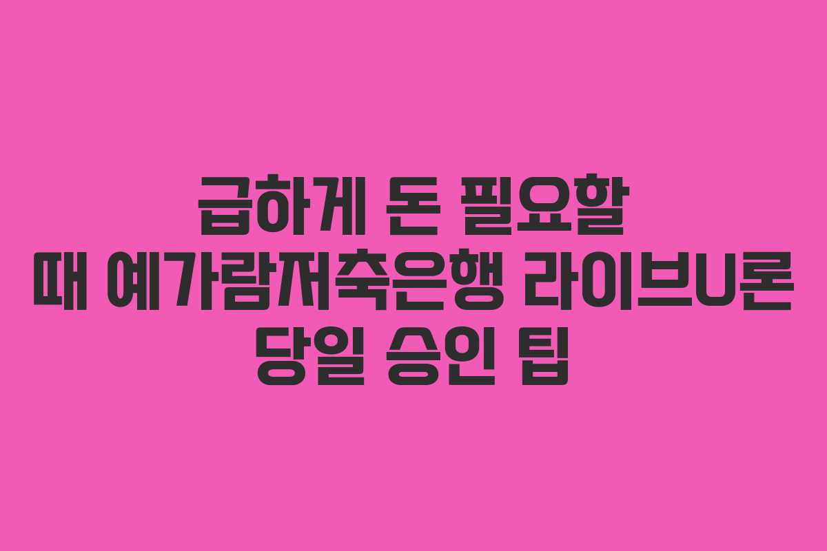 급하게 돈 필요할 때 예가람저축은행 라이브U론 당일 승인 팁 급하게 돈 필요할 때 예가람저축은행 라이브U론 당일 승인 팁
