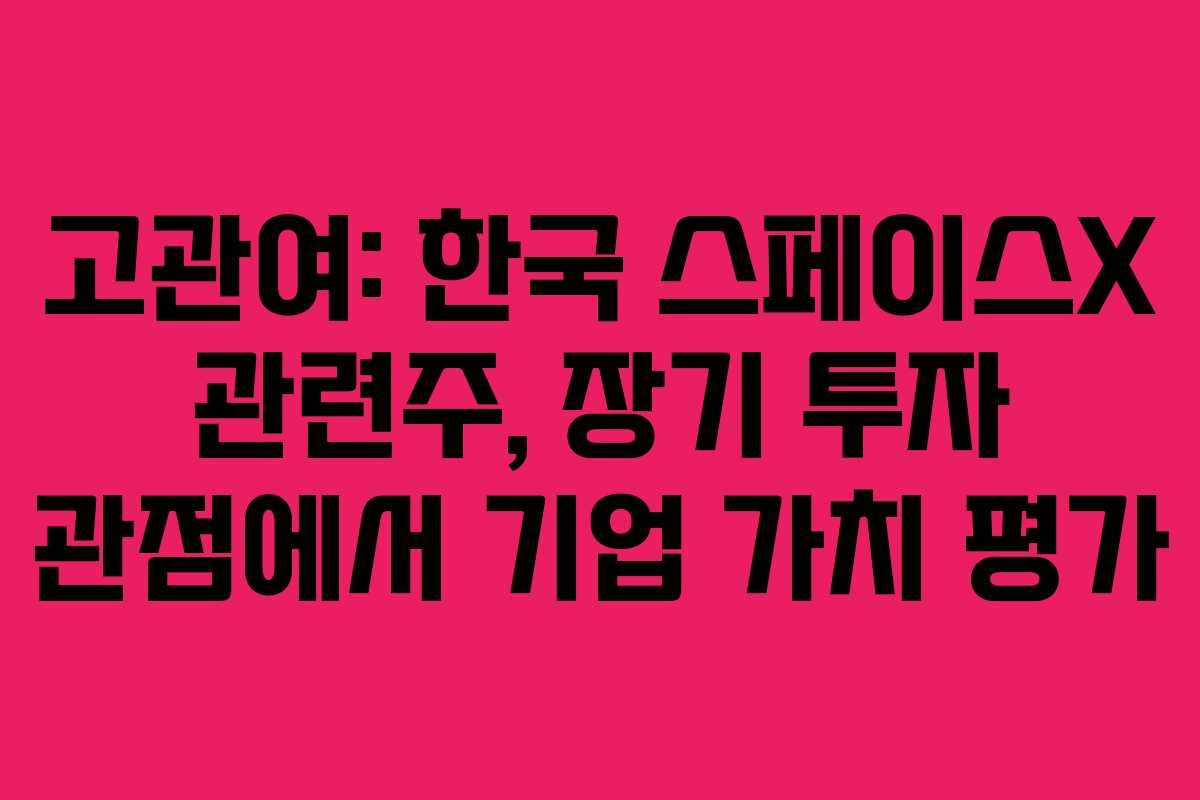 고관여: 한국 스페이스X 관련주, 장기 투자 관점에서 기업 가치 평가