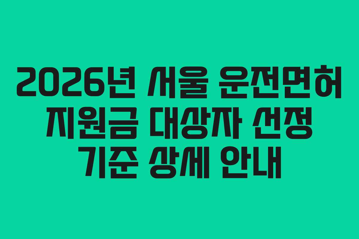 2026년 서울 운전면허 지원금 대상자 선정 기준 상세 안내