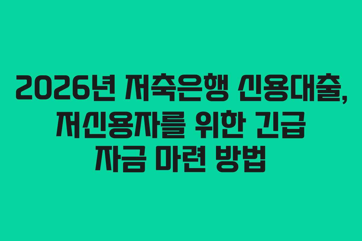 2026년 저축은행 신용대출, 저신용자를 위한 긴급 자금 마련 방법
